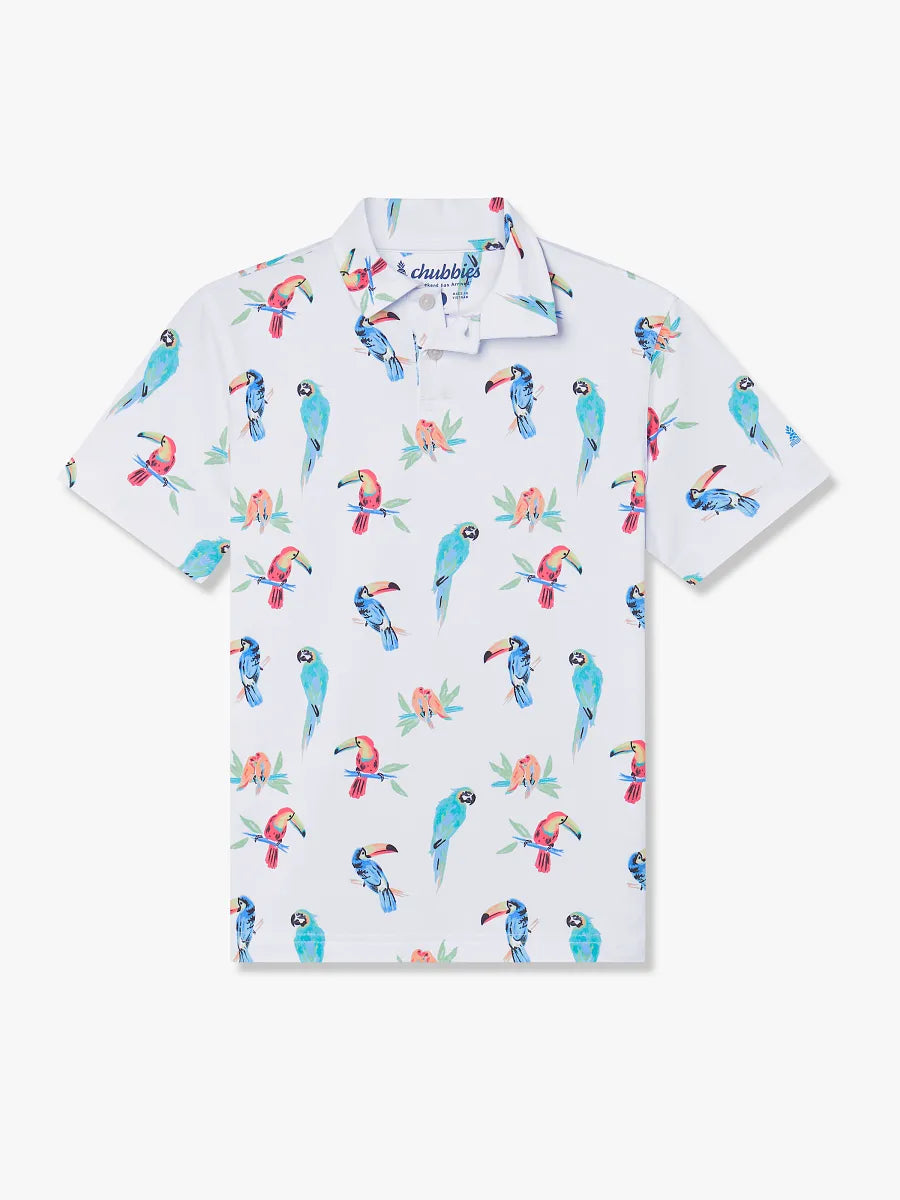 The Dude Where's Macaw (Boys Performance Polo) - Image 1 - Chubbies Shorts