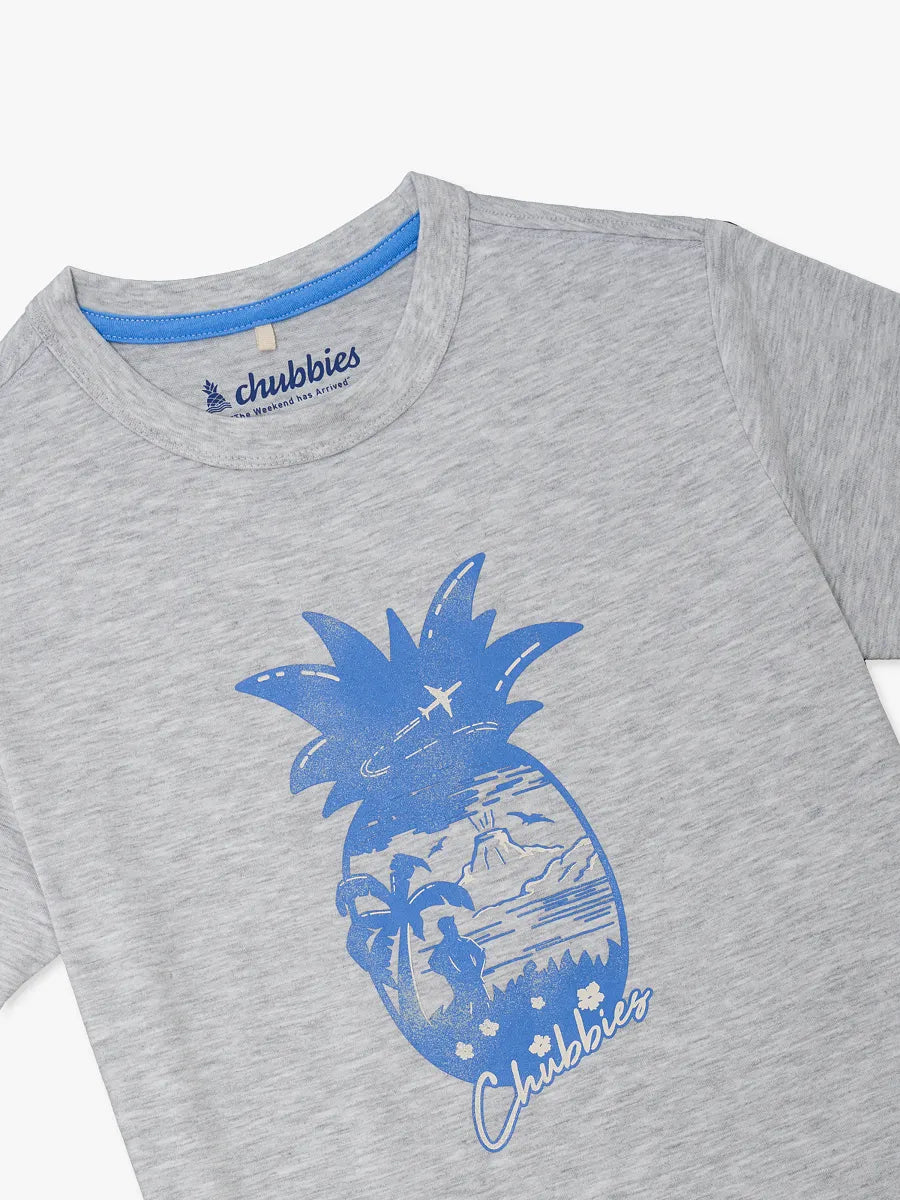 The Island Getaway (Boys Non Pocket T-Shirt)- Gray - Image 2 - Chubbies Shorts