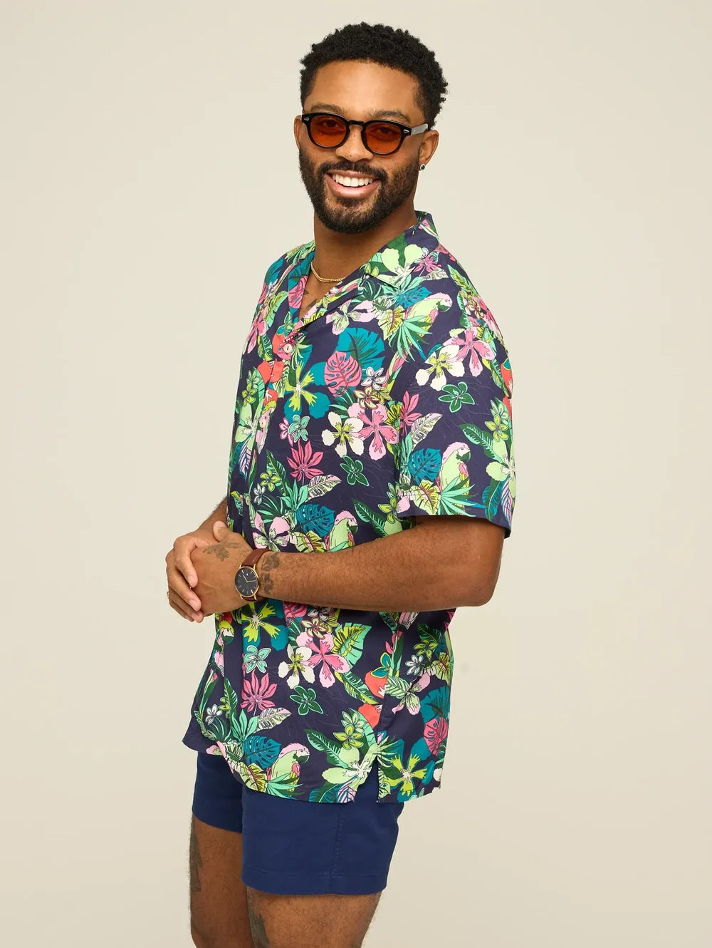 The Canopy (Rayon Sunday Shirt)- Navy - Image 3 - Chubbies Shorts