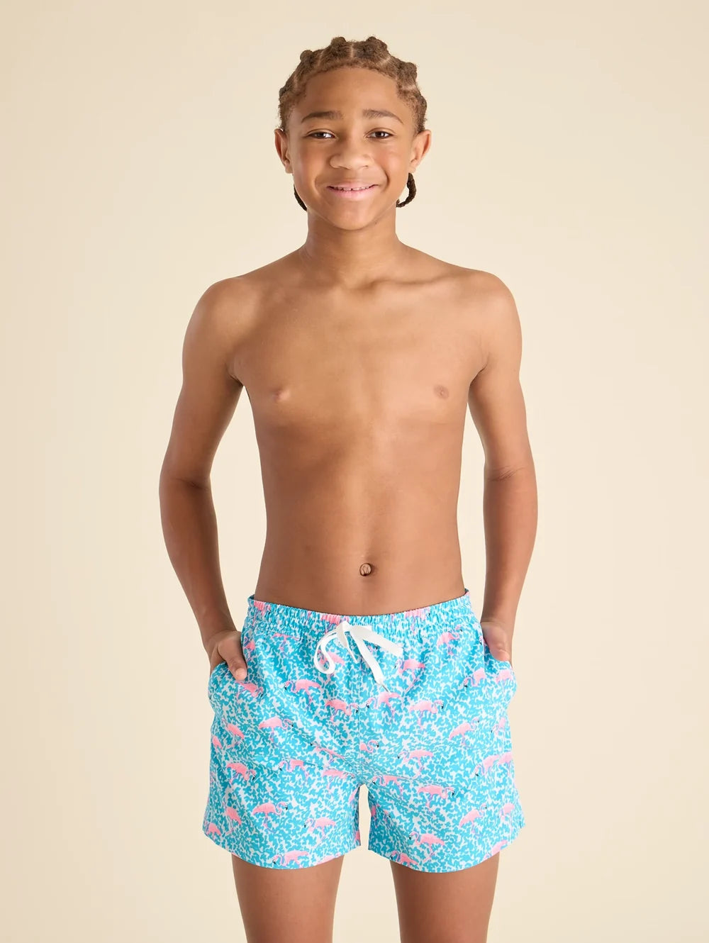 The Domingos Are For Flamingos (Boys Lined Classic Swim Trunk- Shorter) - Image 4 - Chubbies Shorts