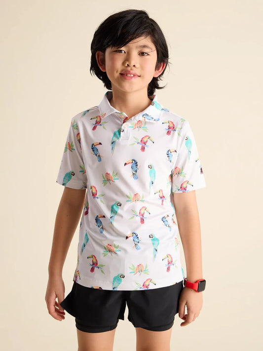 The Dude Where's Macaw (Boys Performance Polo) - Image 1 - Chubbies Shorts