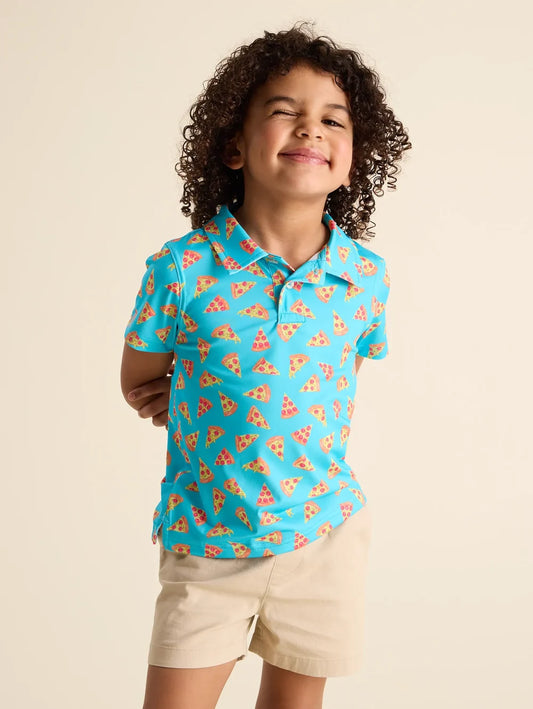 The Lil Packed Pizza For Lunch (Toddler Performance Polo) - Image 1 - Chubbies Shorts