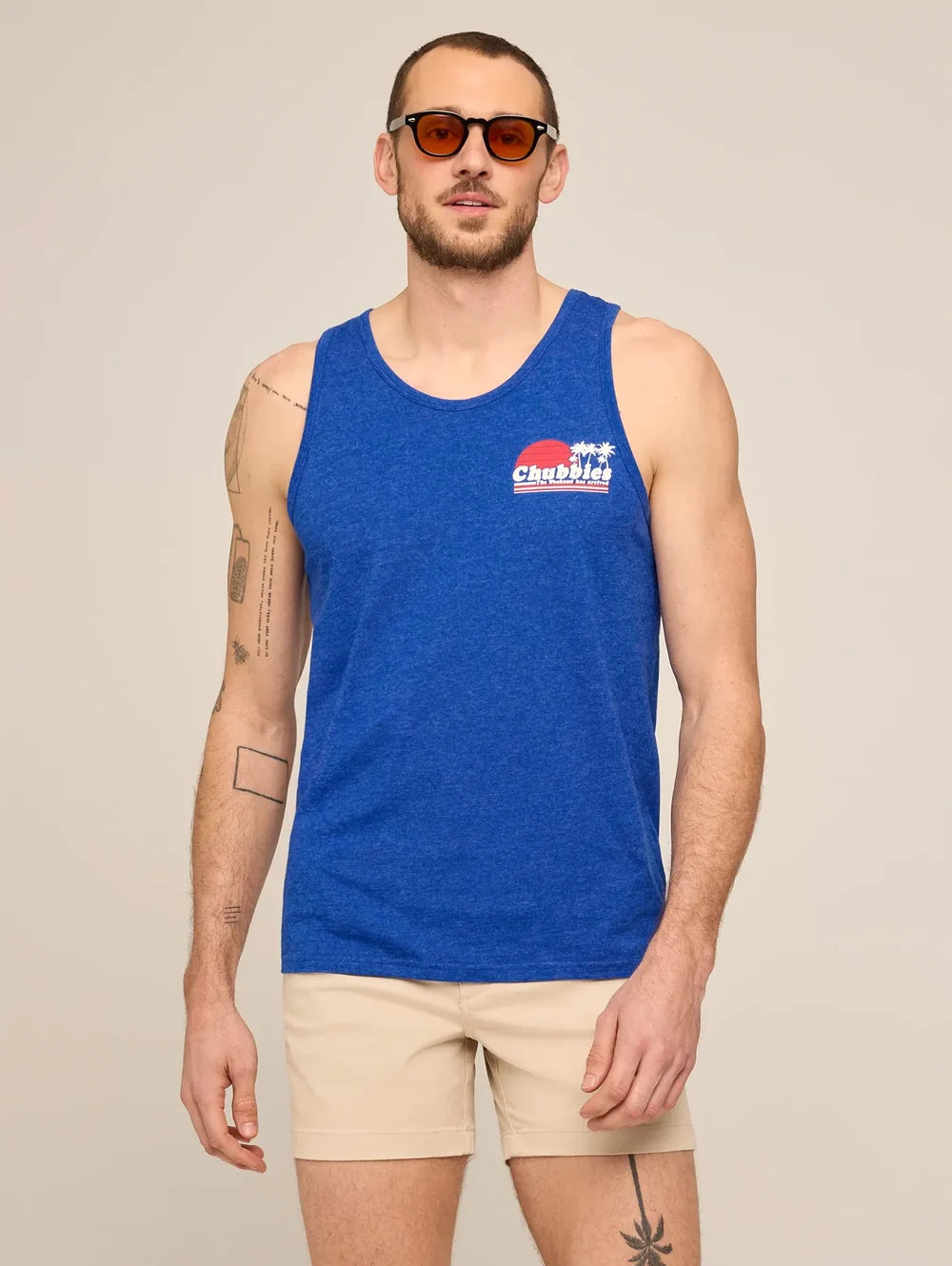 The Ol' College Try (Non Pocket Graphic Tank)- Dark Blue - Image 1 - Chubbies Shorts