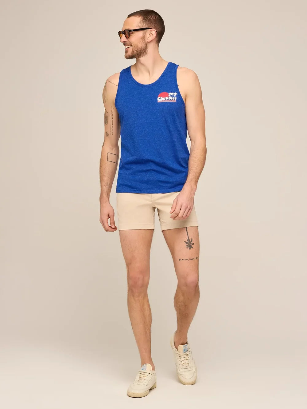The Ol' College Try (Non Pocket Graphic Tank)- Dark Blue - Image 4 - Chubbies Shorts