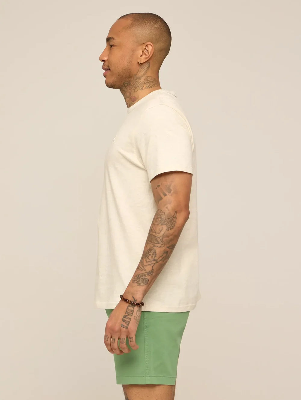 The 24/7, 365 (Essential Non Pocket T-Shirt)- Oatmilk Heather - Image 3 - Chubbies Shorts