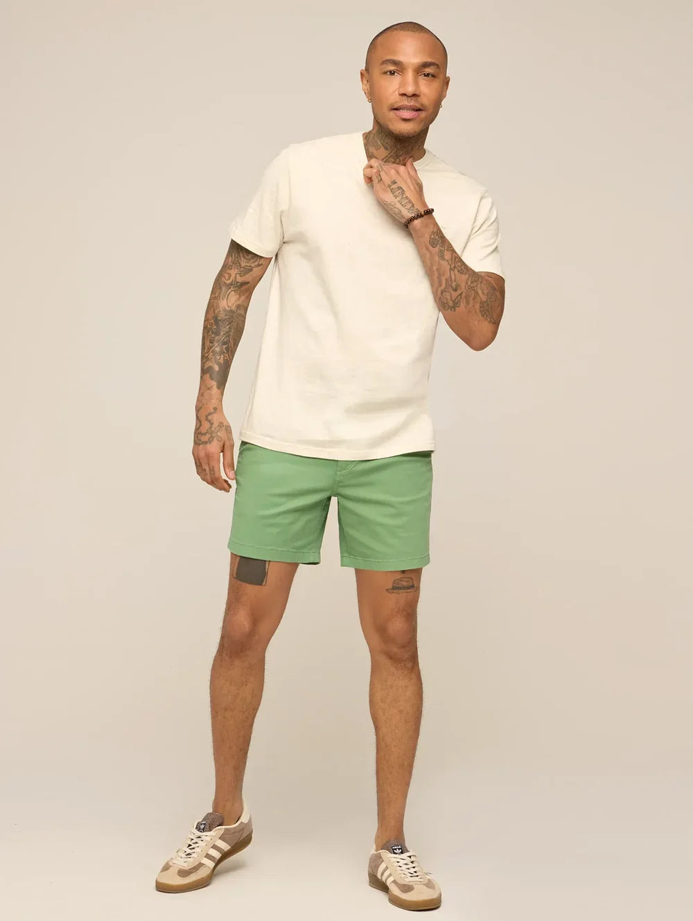 The 24/7, 365 (Essential Non Pocket T-Shirt)- Oatmilk Heather - Image 4 - Chubbies Shorts