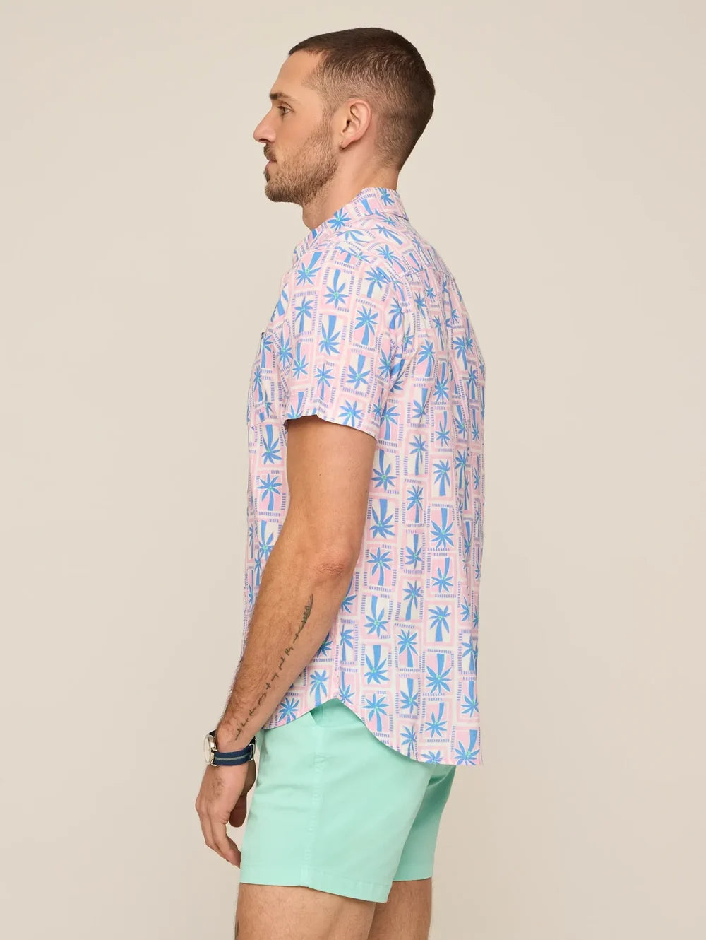 The Miami Mosaic (Resort Weave Friday Shirt)- Pink - Image 3 - Chubbies Shorts