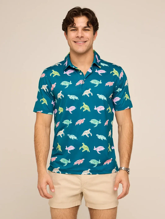 The Turtally Awesome (Performance Polo)- Green - Image 1 - Chubbies Shorts
