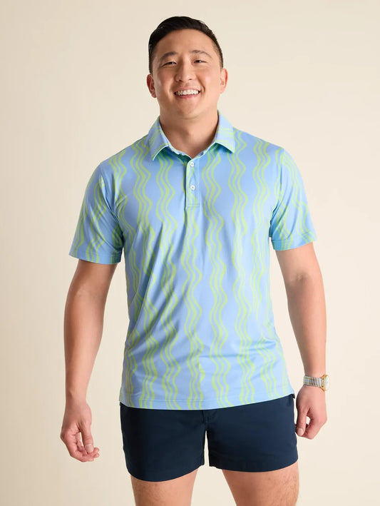 The Wavy Daze (Performance Polo) - Blue/Green - Image 1 - Chubbies Shorts
